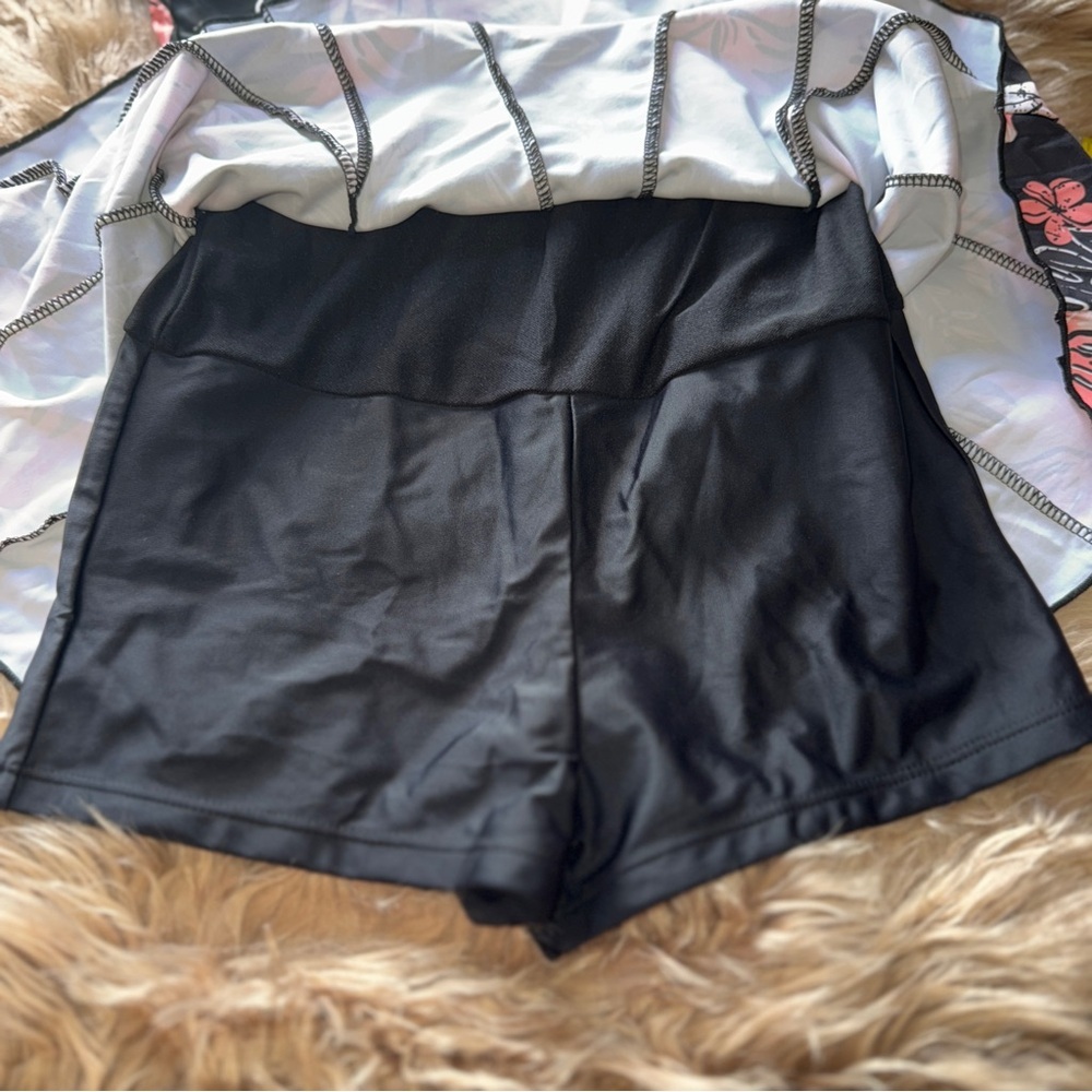 One Piece Swimsuit Slimming Skirted Bathing Suit, Swimdress, Black & Tropical M​ - Picture 7 of 11